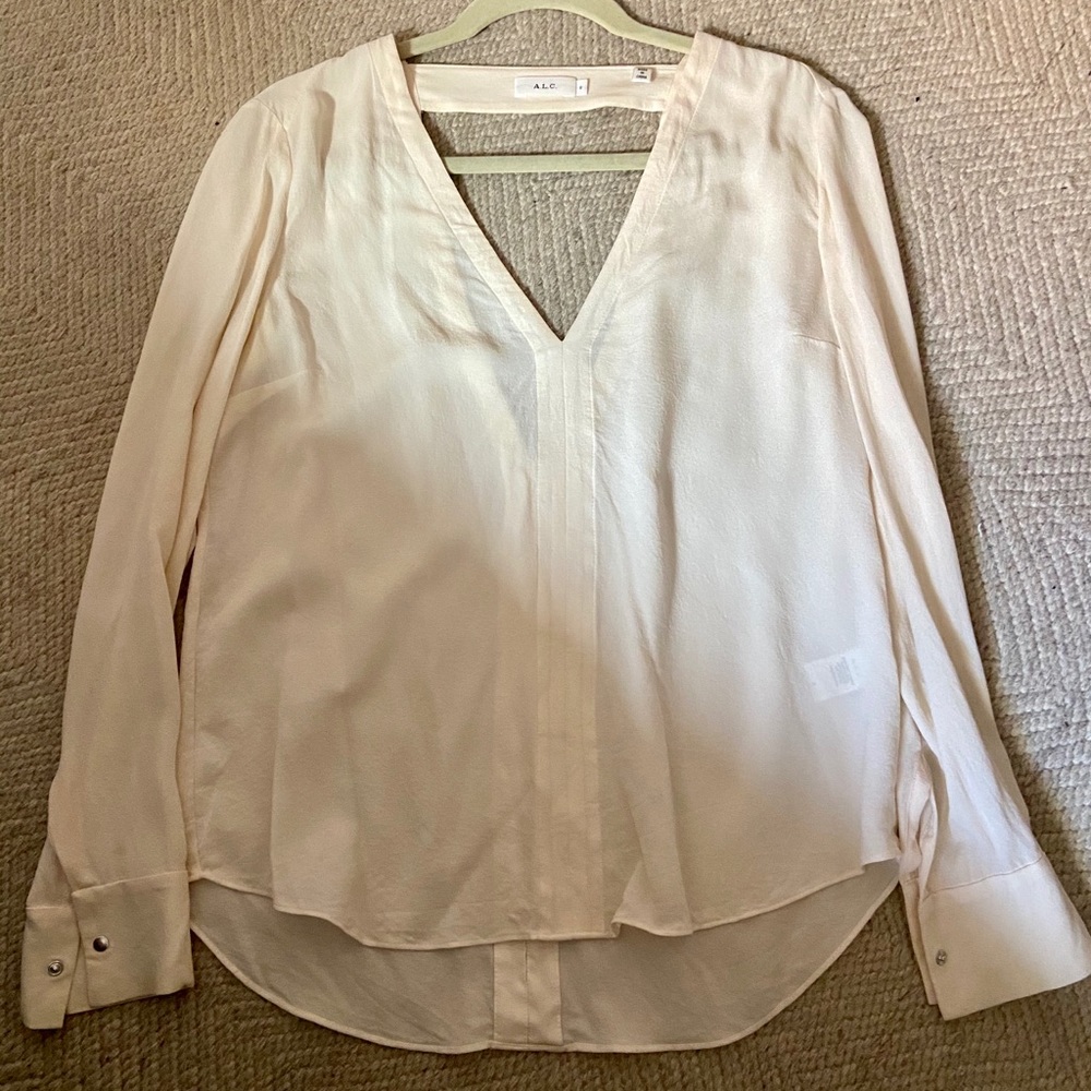 Beige Silk Blouse with Low Back